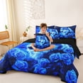 thumbnail image 3 of Erosebridal Wild Wolf Bedding Comforter Set, Blue Rose Floral Queen Bedding Sets, Black Reversible, 7 Pieces, 3 of 6