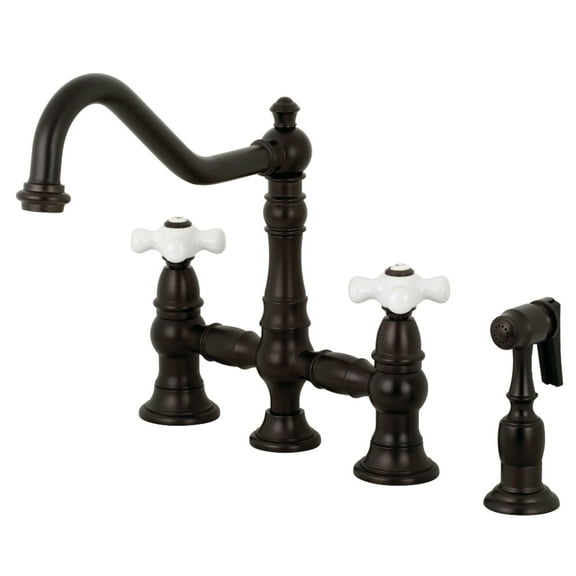 Kingston Brass KS3275PXBS Restoration Bridge Kitchen Faucet with Brass Side Sprayer, Oil Rubbed Bronze