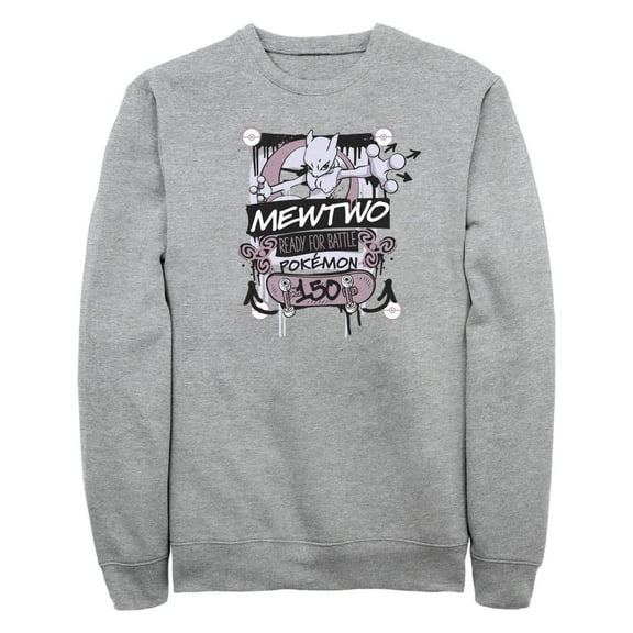 Men's Pokemon Mewtwo Ready for Battle Sweatshirt Athletic Heather 2X Large