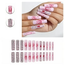 RAGUPEL 24Pcs Glue on Nails for Women,Spiderweb Pattern Square Press on Nails,Matte Nail Press Ons,Long Nails for Photography,Red Carpet and Stage,Style1
