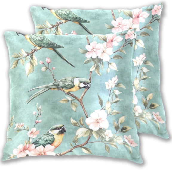 Birds and Flowers Throw Pillow Covers 16x16 Inch 2 Packs Decorative Square for Living Room Couch Bed Sofa