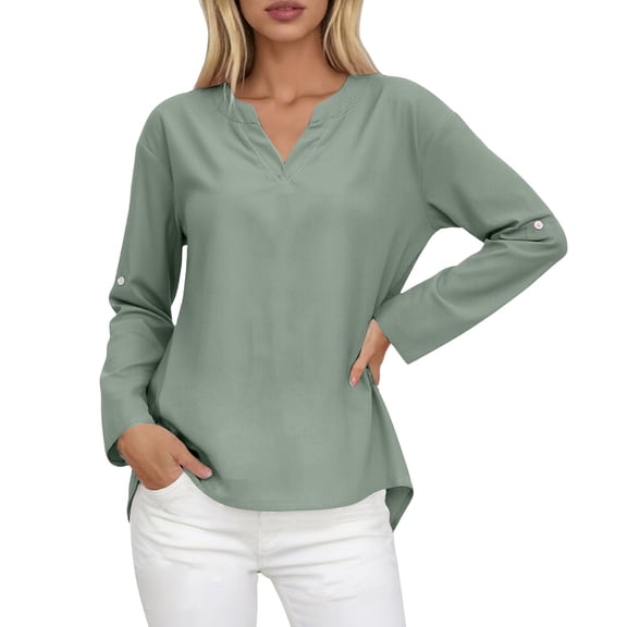 Laipiong Women Blouses Dressy Casual Summer Tops Lightweight Classic Solid Color Long Sleeve T Shirt Soft Basic Comfy Relaxed Fit Outfit Clothes