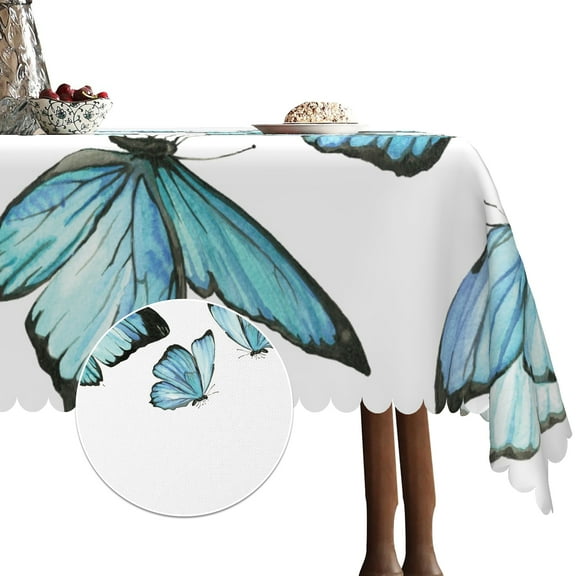 Teal Blue Tablecloth,Butterfly Linen Table Cloth,Table Cover for Dining Kitchen Decor Party Banquet,60x84