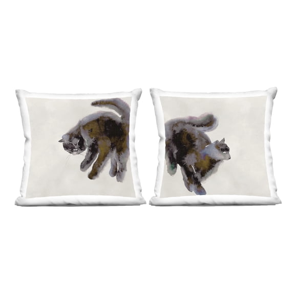 Stupell Industries Fuzzy Black Cats on Beige 18" x 18" Animals Print Polyester Decorative Pillow Set, Zip Closure 2 Count
