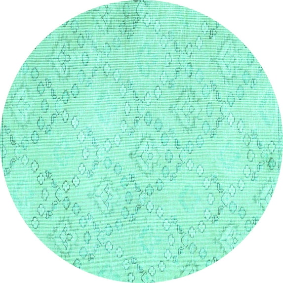 Ahgly Company Machine Washable Indoor Round Abstract Turquoise Blue Contemporary Area Rugs, 6' Round