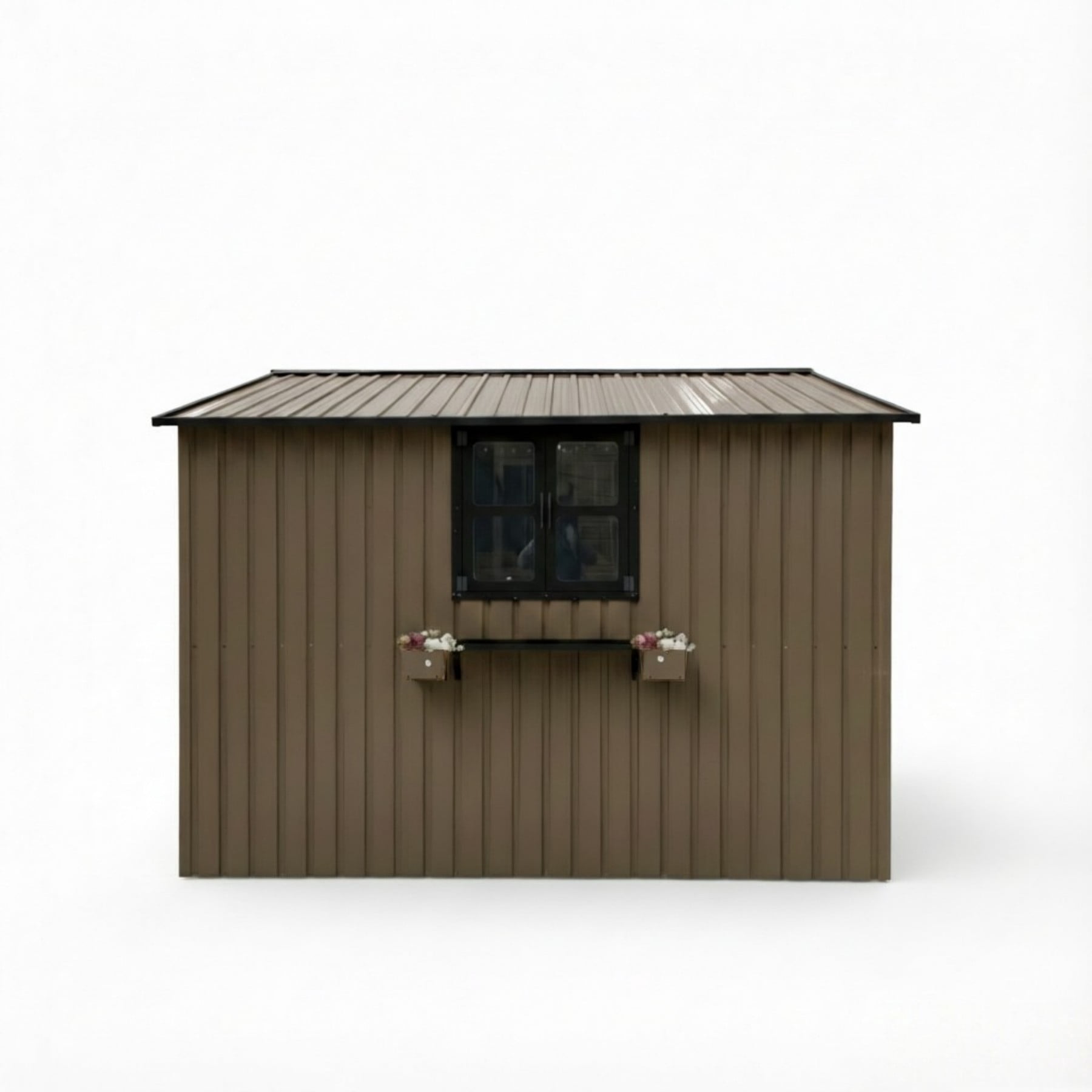 Aukfa 10x8 FT Outdoor Storage Shed with Lockable Doors&Flower Rack, Metal Garden Shed for Bike/Generator/Tool Storage, Brown