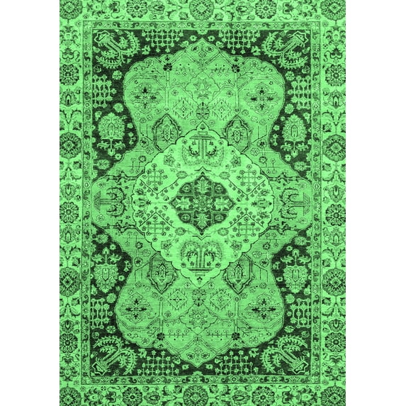 Ahgly Company Indoor Rectangle Oriental Emerald Green Traditional Area Rugs, 2' x 4'