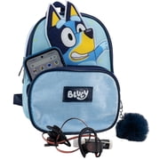 Bluey 9” Micro Mini Backpack Purse Featuring a 3D Bluey Glitter Patch with Pom Pom Dangle, Blue