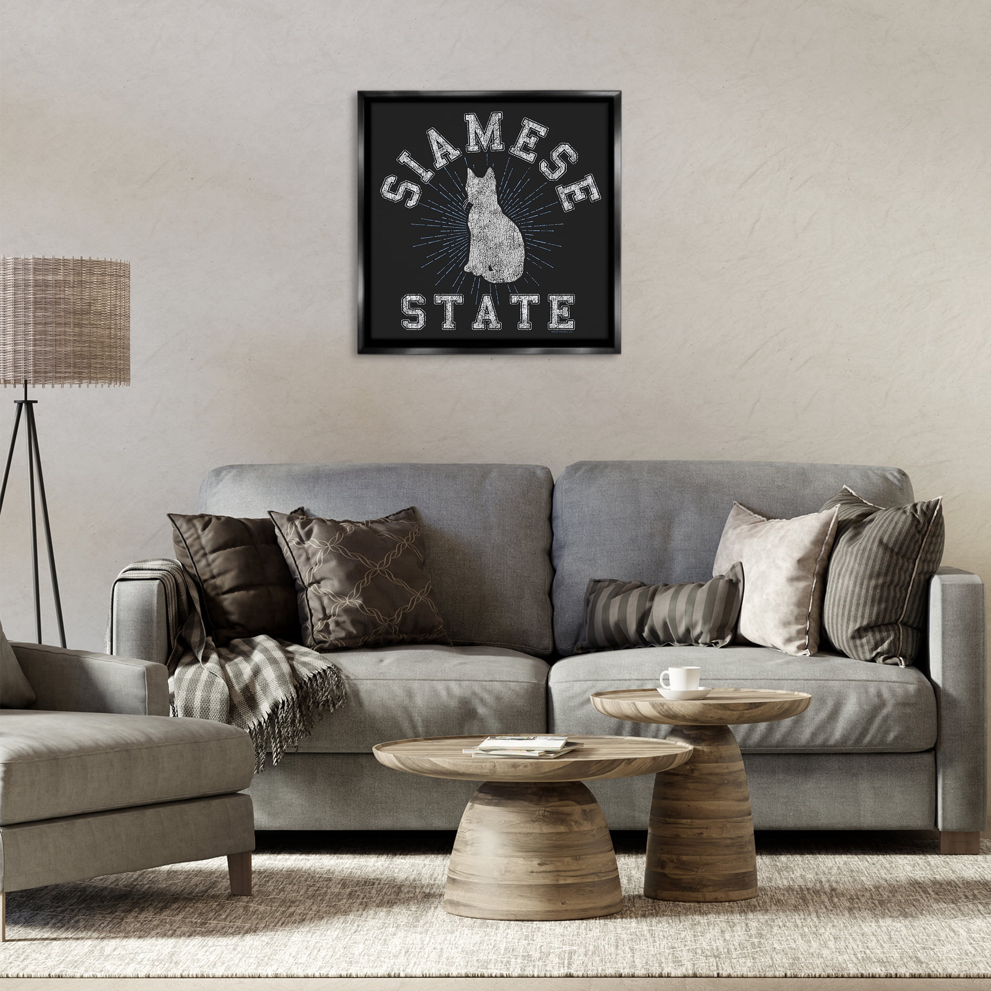 Stupell Industries Siamese Cat State Animals Painting Black Floater Framed Canvas Art Print Wall Art, 25 x 25