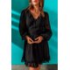 thumbnail image 4 of ABPHQTO Mini vestido negro con cuello en V y mangas farol con lunares suizos para mujer, 4 of 5
