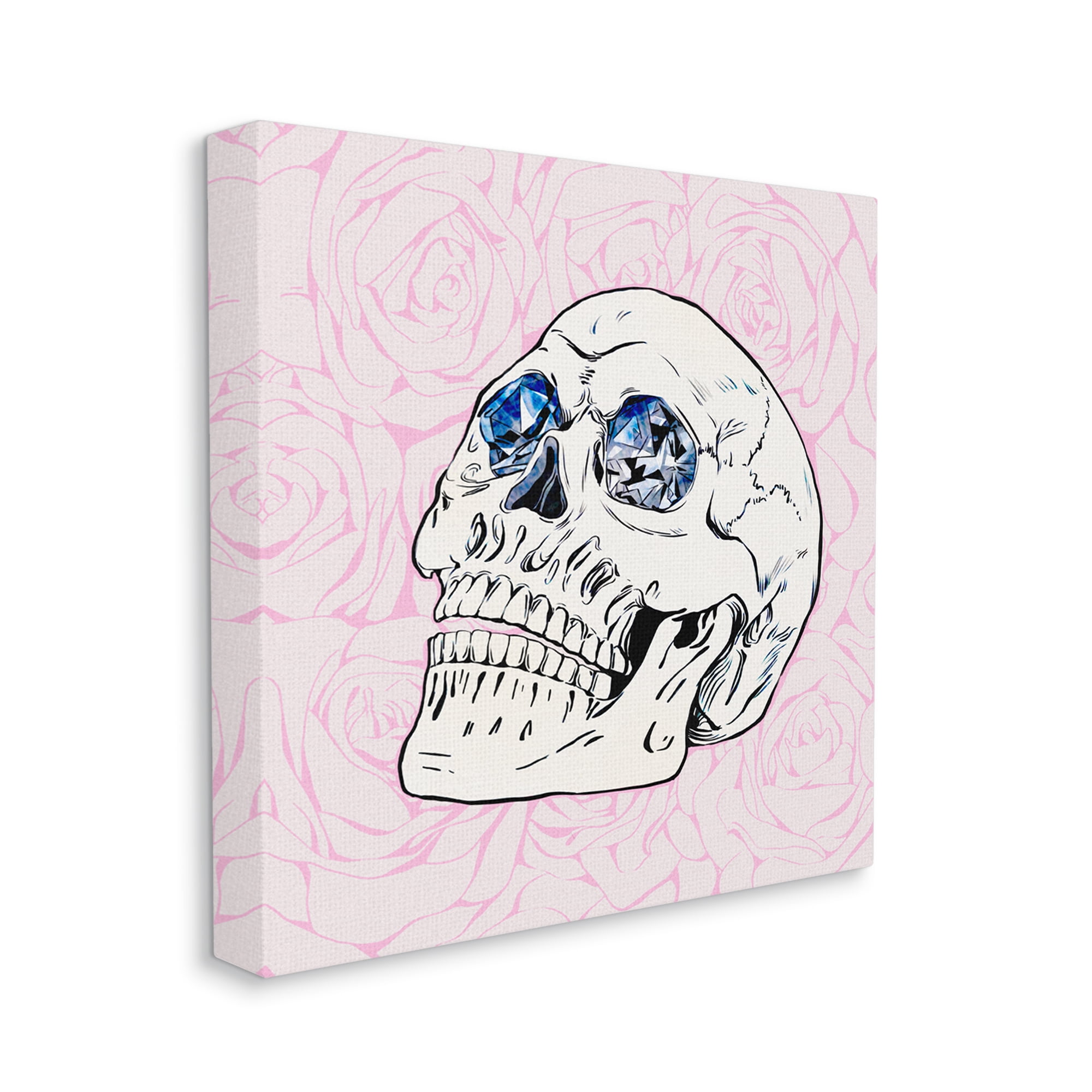 Stupell Pink Roses Crystal Eyes Skull Beauty & Fashion Painting Gallery Wrapped Canvas Print Wall Art