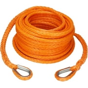3/8 Inch x 92 Feet Synthetic Winch Extension Rope 26,500 Lbs for Off Road Vehicle ATV UTV SUV Orange