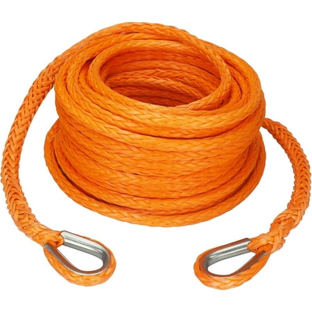 3/8 Inch x 92 Feet Synthetic Winch Extension Rope 26,500 Lbs for Off Road Vehicle ATV UTV SUV Orange