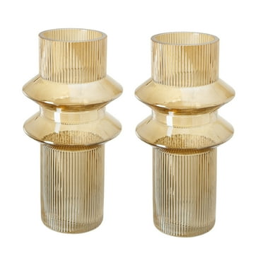 A&B Home Ribbed Glass Vases - Set of 2 - Amber Luster