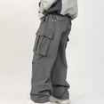 thumbnail image 5 of Chiccall Mens Wide Leg Cargo Pants Baggy Drawstring Elastic Waist Multiple Pockets Trousers Fashion Solid Oversized Streetwear for Men, 5 of 6