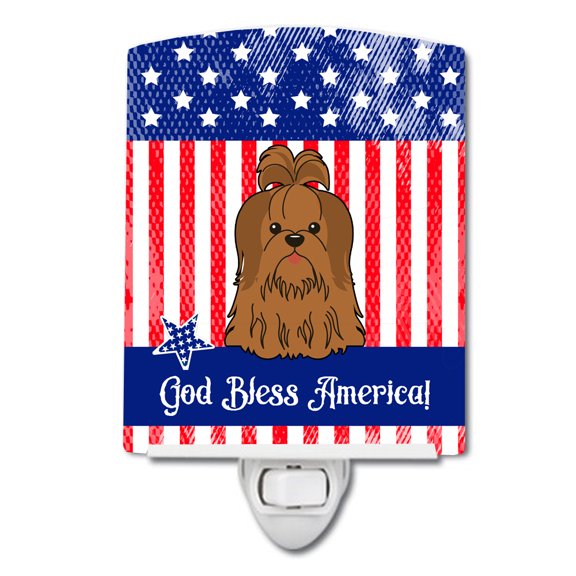 Patriotic USA Shih Tzu Silver Chocolate Ceramic Night Light