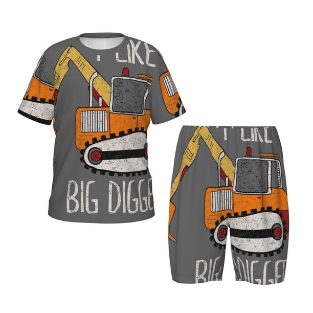 Balery I Like Big Digger Conjunto de Pijama Infantil de Manga Corta con Estampado – Ropa de Dormir de Algodón Suave-4X-Large