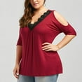thumbnail image 2 of XCHQRTI Women V Neck Off Cold Shoulder Blouse Top Plus Size Lace T Shirt, 2 of 4
