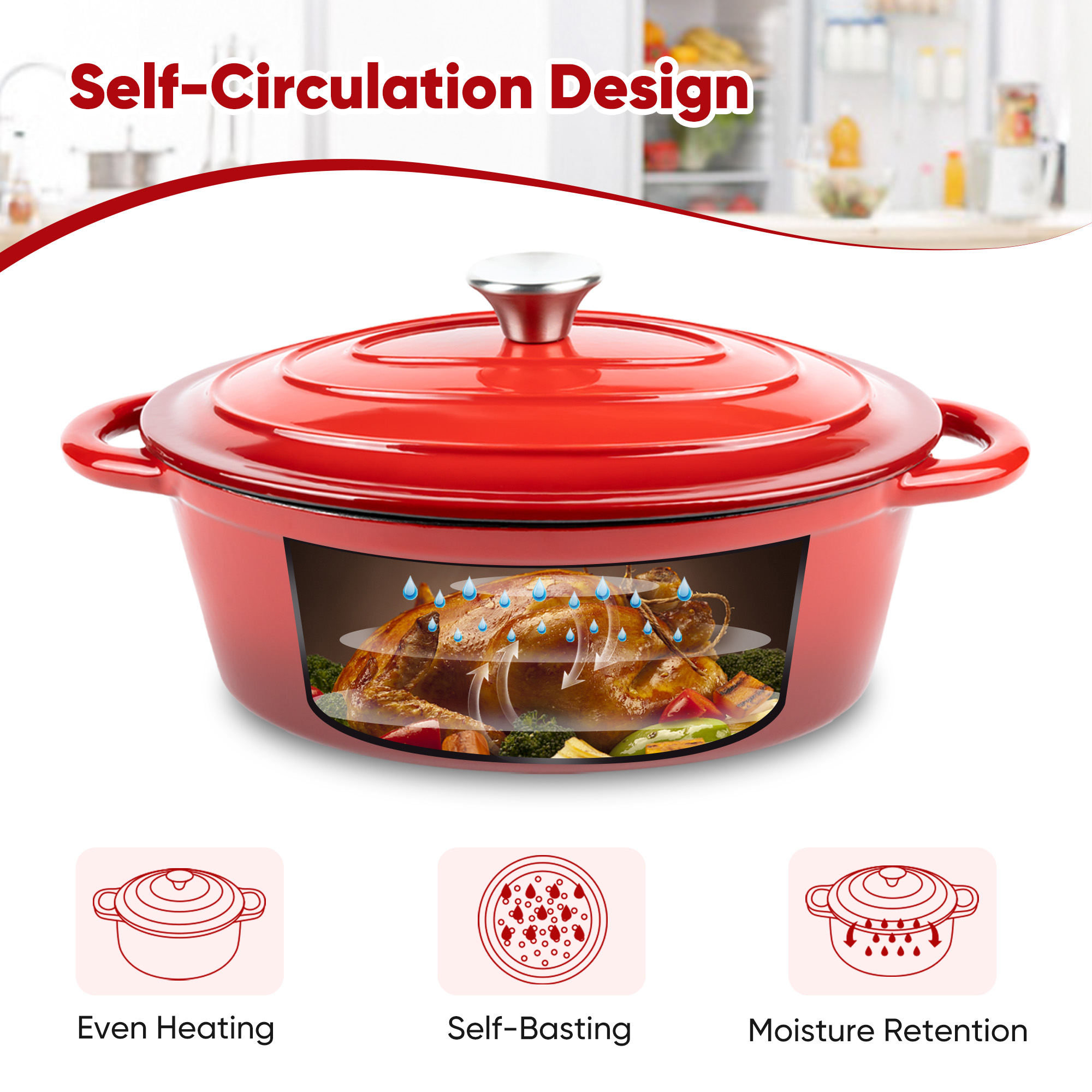 Hawsaiy Enameled Cast Iron Dutch Oven, 4.5-Qt Oval with Lid, Red photo 4