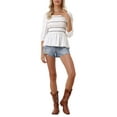 thumbnail image 2 of INSPIRE CHIC Smocked Tops for Women's 3/4 Sleeve Ruffle Square Neck Peplum Blouse Tops L White, 2 of 6