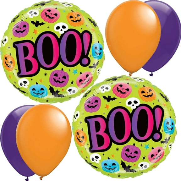 LoonBalloon 21" Halloween Boo Foil Balloon with 4 Latex Balloons – Spooky Party Decoration Set