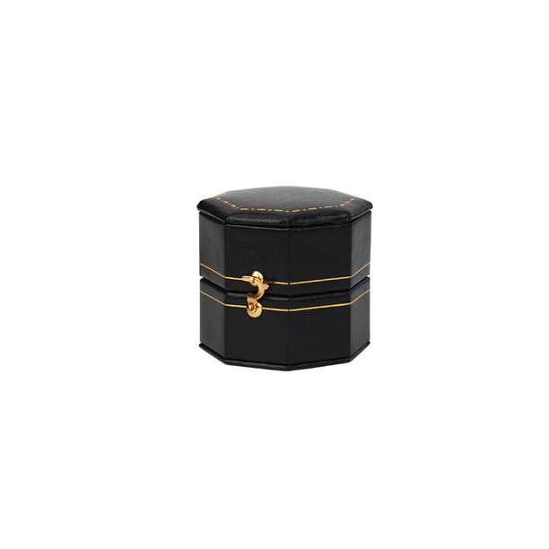 Qarigey Caja de almacenamiento de anillos, cajas creativas octogonales Vintage, joyería de cuero, estuche liso abotonado, bandeja organizadora para Ropa, zapatos y accesorios Miscelánea Negro Qarigey AP016375-05
