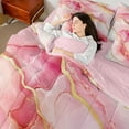 thumbnail image 5 of Feelyou Fashion Abstract Stripe Twin Bedding Sets 7-Piece for Adult, Chic Marble Ombre Bedding Comforter Set, Watercolor Art Pink Reversible Sheet Sets, Super Cozy Room Decor, 5 of 8