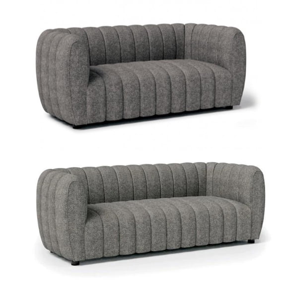 Hery Sofa and Loveseat Set- Gray Boucle- Vertical Channel Tufting