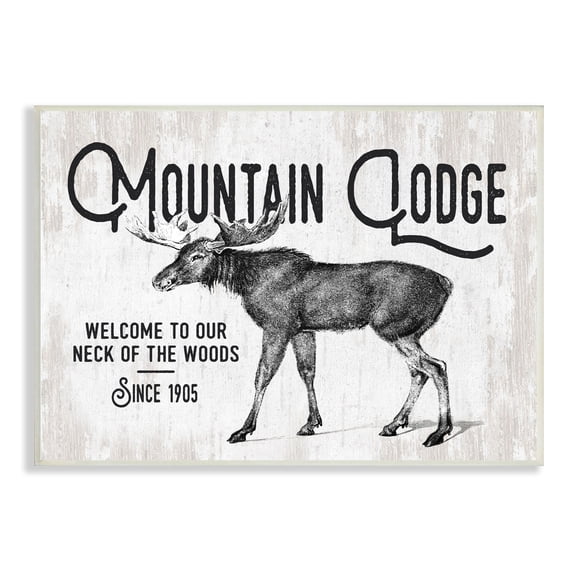 Stupell Industries Rustic Mountain Lodge Vintage Moose Cabin Sign Graphic Art Unframed Art Print Wall Art, Design by Lettered and Lined