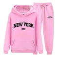 thumbnail image 2 of SONXAHE Womens New York Letter Print 2 Piece Outfit Drawstring Hoodie With Jogger Pant Tracksuit Set, 2 of 3