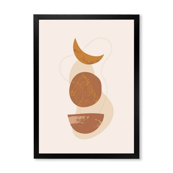 Designart 'Sun and Moon Shapes In Retro Terracotta Tones IV' Modern Framed Art Print