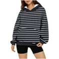 thumbnail image 4 of HomeDM Womens Stripes Hoodies Sweatshirts with Pocket Long Sleeve Shirts Comfy Casual Tops Fall Winter Pullover Tops - Black/L, 4 of 8