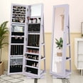 thumbnail image 2 of Costway 360° Rotatable Jewelry Cabinet Armoire 2-in-1 Lockable Mirrored Light Purple, 2 of 9
