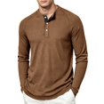 thumbnail image 2 of Mens Waffle Knit Henley Shirt Long Sleeve Casual Loose Fit Pullover Top for Fall Winter Out Workwear Comfortable Stretch Light Brown L, 2 of 8
