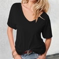 thumbnail image 2 of Top de manga corta con escote en V profundo para mujer - Blusa holgada informal de color liso, poliéster/spandex/algodón, S-XXL, moderna/para discoteca/playa, 2 of 5