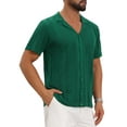 thumbnail image 4 of INSPIRE CHIC Men's Hollow Knitted Shirt Short Sleeve Button Down Striped Shirts 2XL Green, 4 of 6