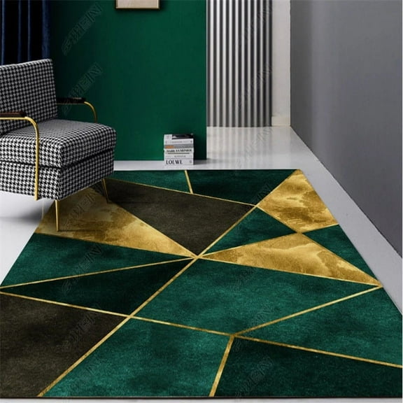 Retro Emerald Green Geometric Area Rug, Luxurious Black Gold Marble Indoor Non-Slip Rug, Soft Easy Clean Washable Floor Decor Rug, For Living Room Bedroom Home Decor Floor Mat 5' x 7'