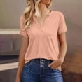 thumbnail image 5 of Womens Summer Tops, Short Sleeve Shirts for Women Casual Loose Fit Solid Color Notch V Neck T-Shirts, 5 of 6