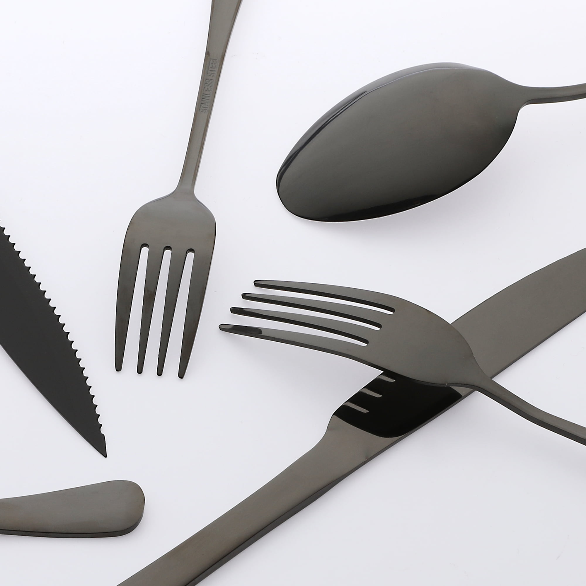 Unique Bargains Stainless Steel Flatware Set Black 24 Pcs