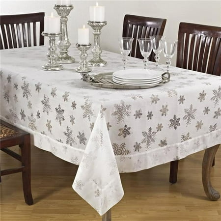 

SARO 70 x 140 in. Rectangle Holiday Tablecloth with Burnout Snowflake Design White