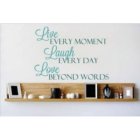 Design With Vinyl Live Every Moment Laugh Every Day Artwork Love Beyond Words Memories Life Happiness Wall Decal for Boys - Famous Saying Themed Décor - Size: 29 In x 36 In
