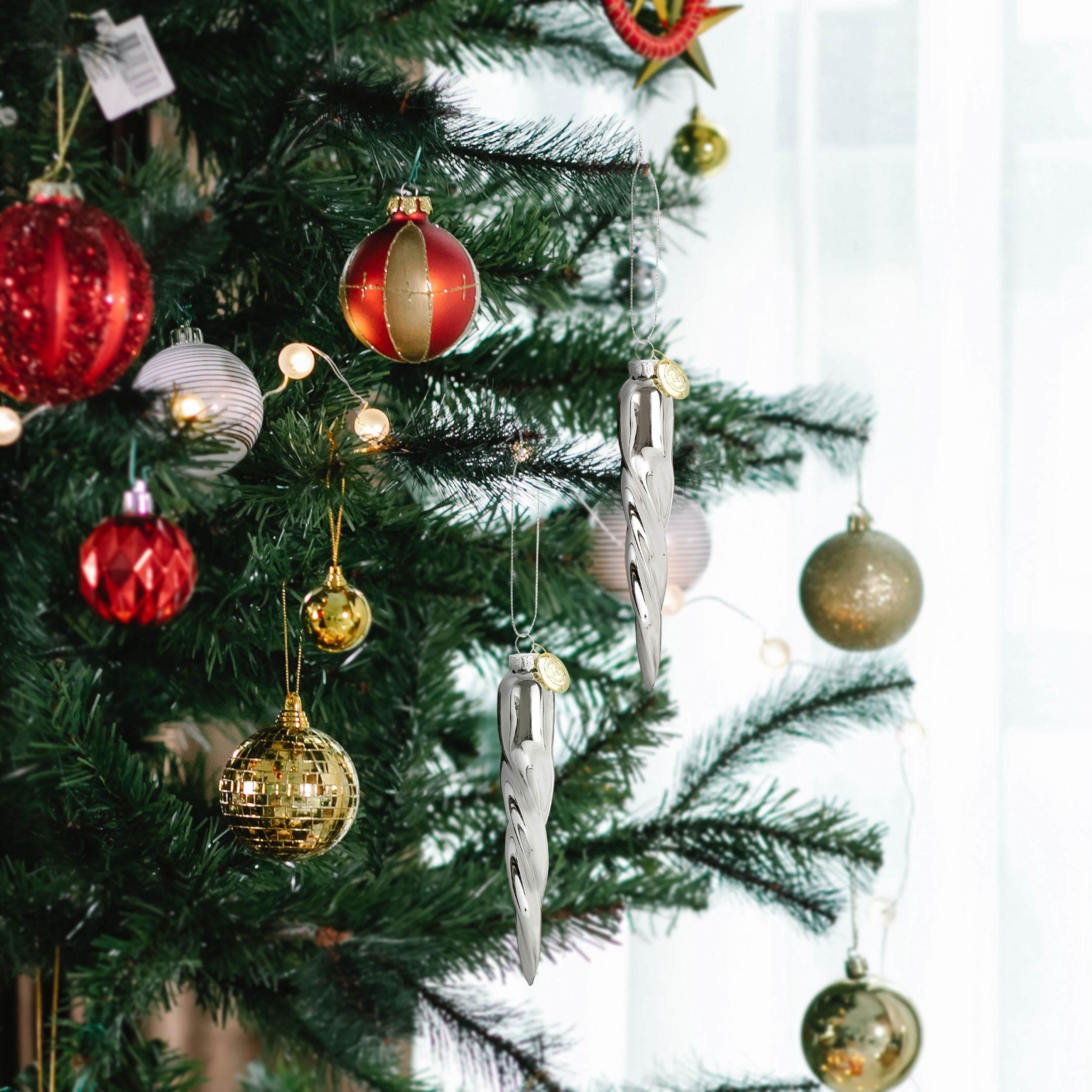 Martha Stewart Holiday Icicle 6 Piece Ornament Set in Silver