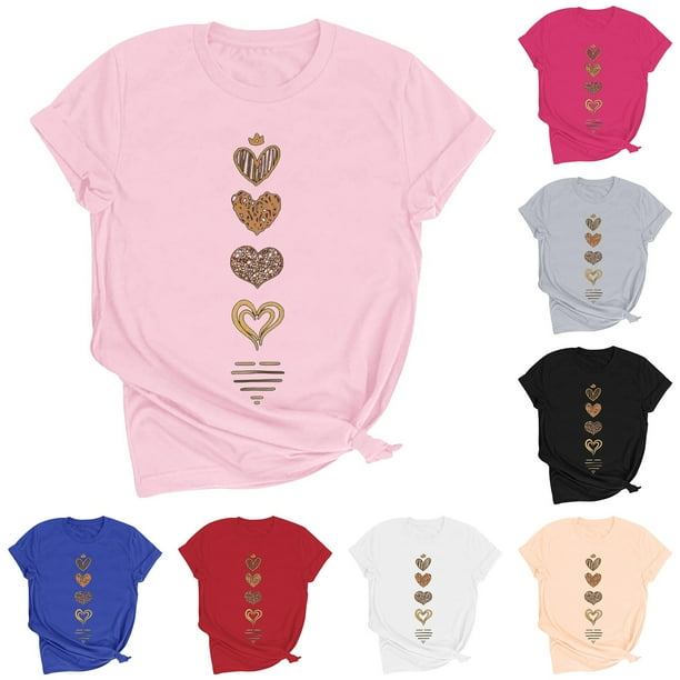 RKSTN Valentine Gifts Women's Valentine's Day T Shirts Oversized Crewneck Valentines Graphic Print Short Sleeve Shirt Womens Casual Solid Round Neck Plus Size Loose Fits Tee Top Summer Clothes