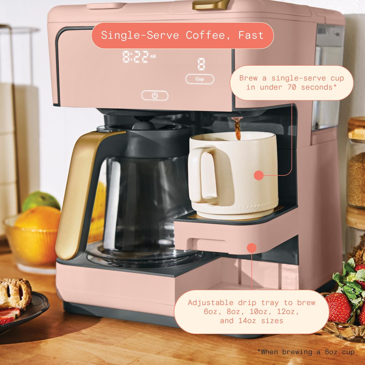 Beautiful Multi-Brew 12-Cup Programmable Drip & Single-Serve Coffee Maker, Rose by Drew Barrymore