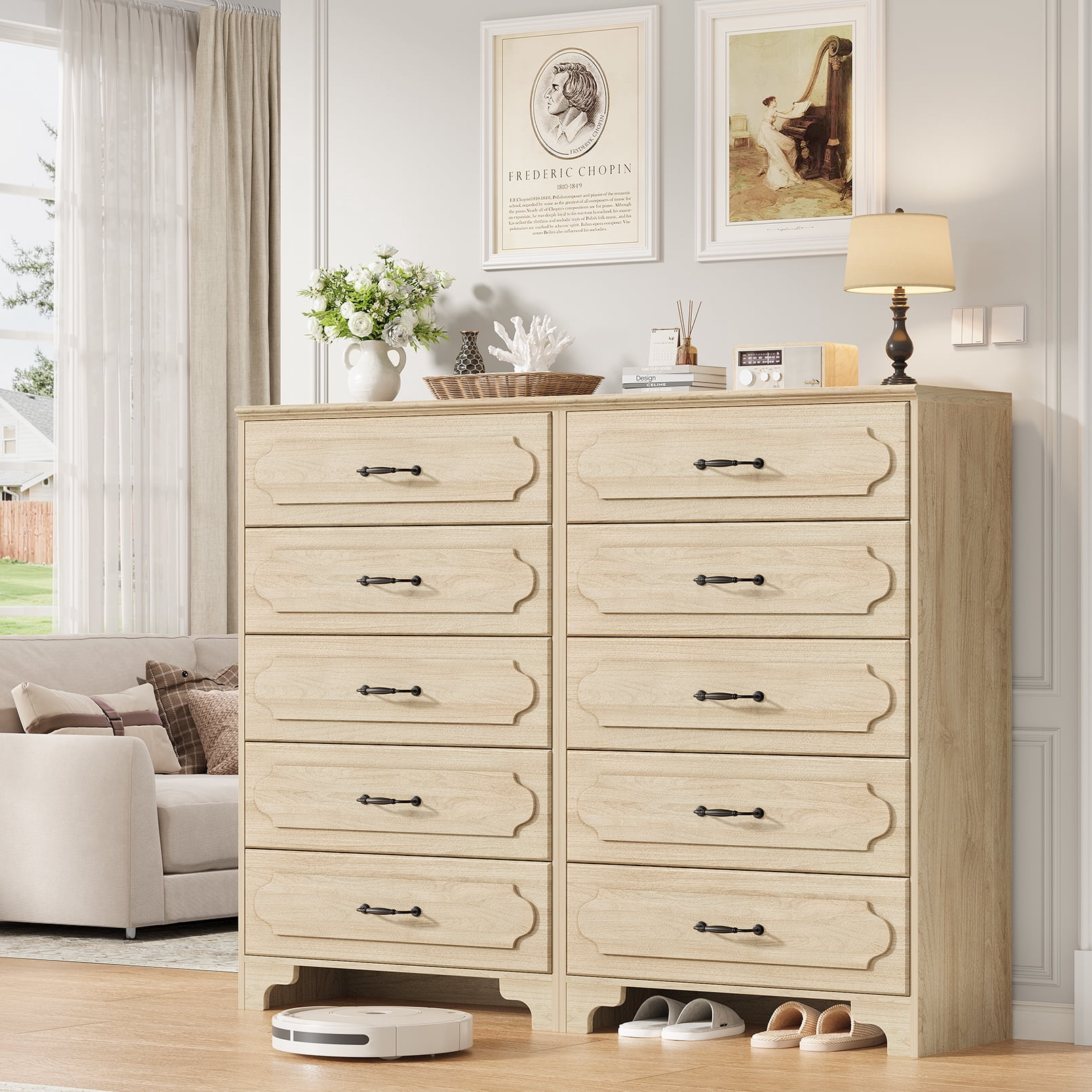 5-Drawer Dresser, OAK Tall Dresser for Bedroom, Narrow Chest of Drawers, Modern Vertical Storage Cabinet for Closet, Entryway or Living Room