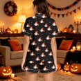 thumbnail image 5 of Soft Smooth Milk Silk Halloween Pajamas for Women Adorable Pumpkin Ghost Graphic Lapel Short Sleeve Two Piece Set Loose Casual Shorts Loungewear All Season Nightwear, 5 of 6
