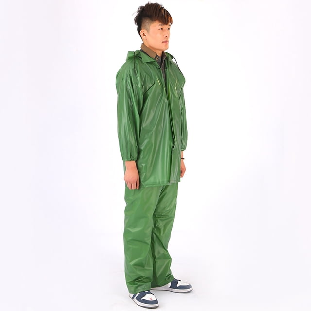 Traje de lluvia Split abrigo grueso pantalón impermeable no desechable cierre de botón puños recogidos ropa de lluvia 2.5J verde tamaño libre