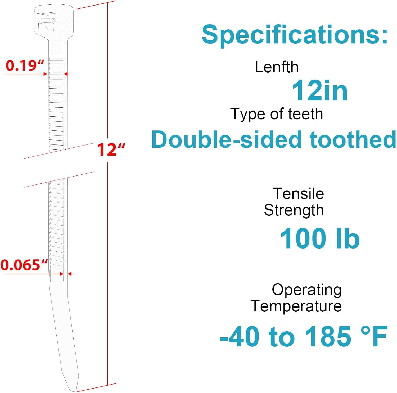 12 Inch Zip Ties Double Sided Toothed,100 LBS Tensile Strength Heavy Duty Cable Wire With Self-Locking Adjustable More Durable Nylon Tie Wraps for Indoor Outdoor（100 Pack）