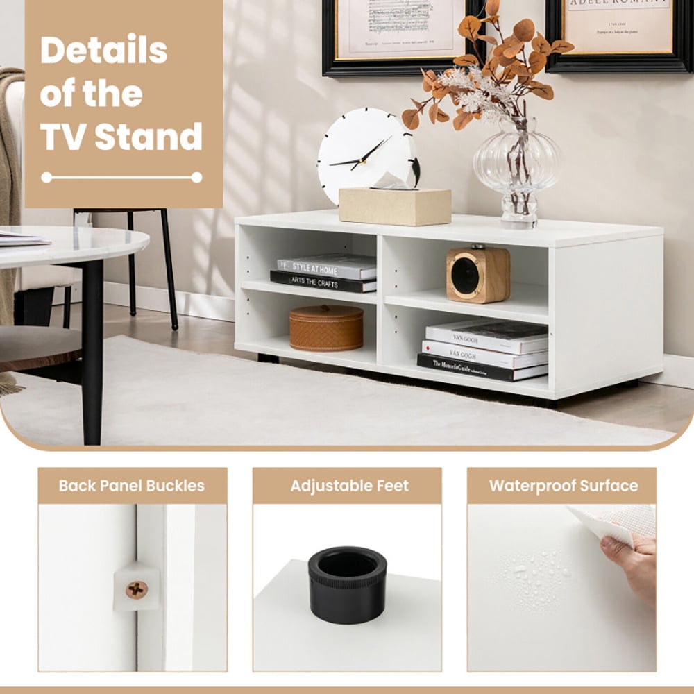 Finihen TV Stand, TV Cabinet, 4-Cube TV Stand for TV up to 45 Inch with 5 Positions Adjustable Shelves, for Living Room, Bedroom, White