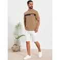 thumbnail image 2 of DARING DIVA Men's Chest Pocket Striped Print Crew Neck Short Sleeve T-Shirt L Khaki, 2 of 7